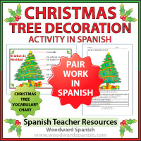 Christmas Tree Decoration Pair Work Activity in Spanish