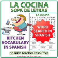 Spanish Kitchen Vocabulary Word Search - La Cocina - Sopa de Letras