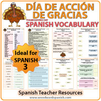 Thanksgiving Day Spanish Vocabulary with worksheets - Vocabulario del Día de Acción de Gracias con ejercicios