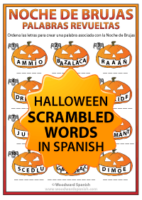 Spanish Halloween Scrambled Words Worksheet