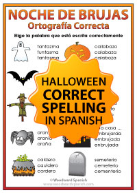 Spanish Halloween Correct Spelling worksheets