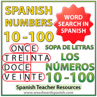 Spanish Numbers 10-100 Word Search Worksheet