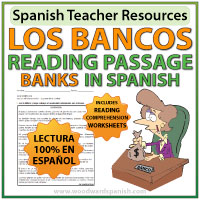 Spanish reading about banks with worksheets - Lectura acerca de los bancos en español