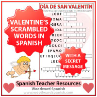 Valentine's Day Scrambled Spanish Words with Secret Message Worksheet