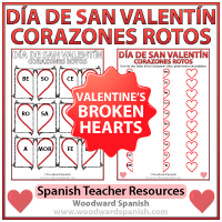 Valentine's Day Worksheet and Flash Cards in Spanish - Broken Hearts