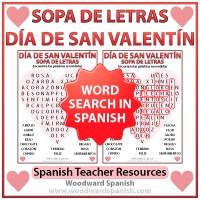 Spanish Valentine's Day Word Search Worksheet - Día de San Valentín